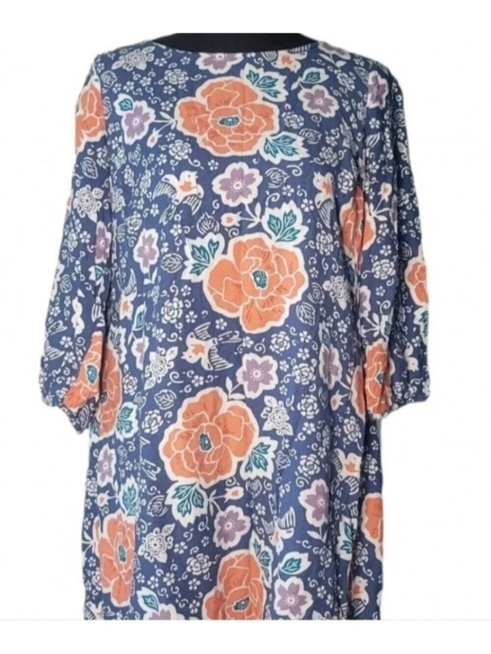 Old Navy Floral Dress Womens XXL Orange Blossoms 3/4 Sleeve Resortwear